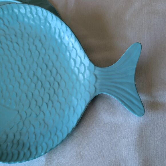 2 Sigrid Olsen Melamine Teal Mint Blue Large Fish Shaped Serving Platters Kitsch - Picture 10 of 13
